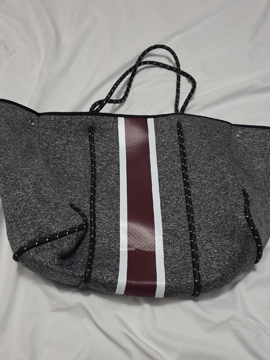 HAUTE SHORE Handbags - Grey Tote Bag with Burgundy Stripe - Haute Shore